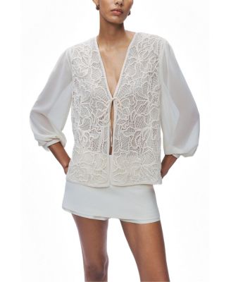 NOCTURNE Women's Floral-Lace V-Neck Sheer Sleeve Jacket