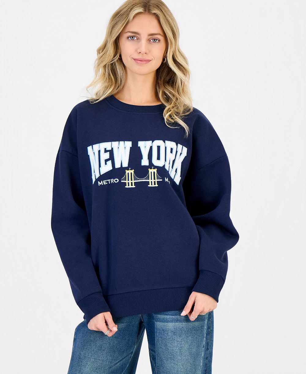 Rebel Veil Juniors' Oversized Embroidered Fleece Sweatshirt