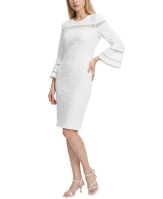 NY Collection Petite Bell-Sleeve Mesh-Inset Sheath Dress