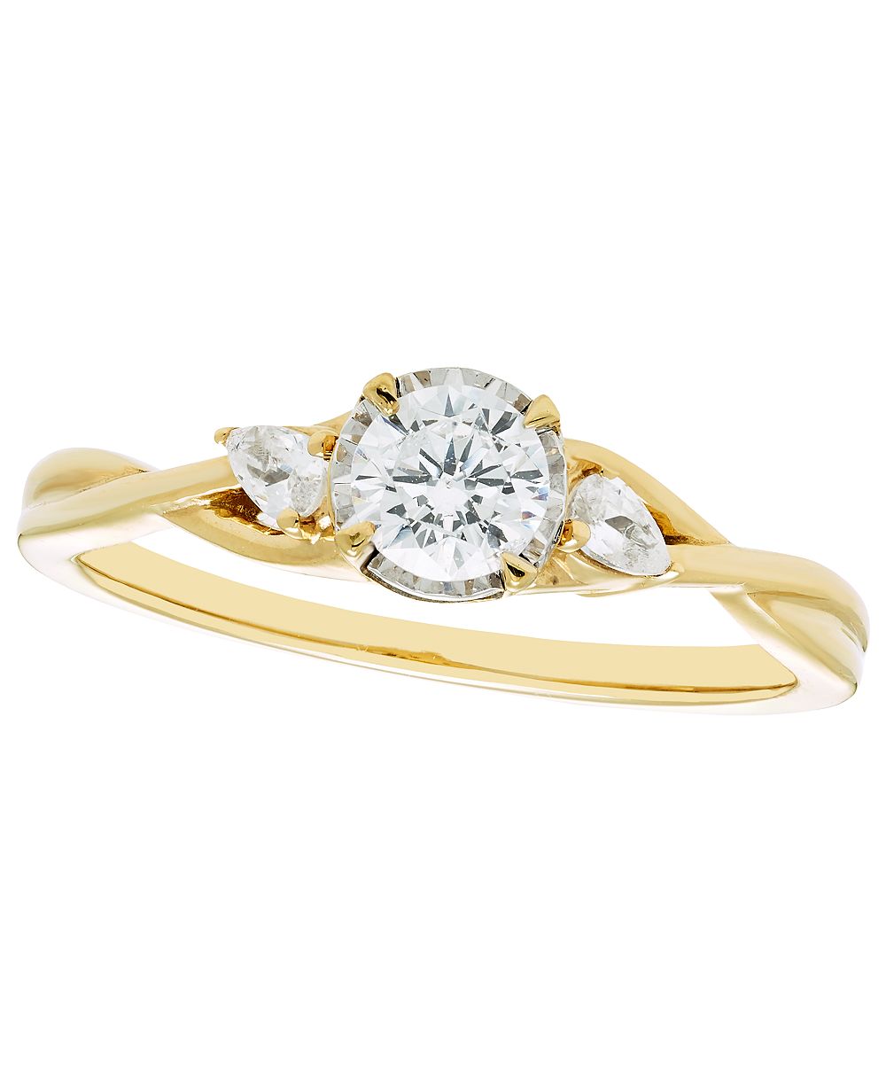 Кольцо Macy's с тремя бриллиантами (1/2 ct. t.w.) из желтого золота 14k