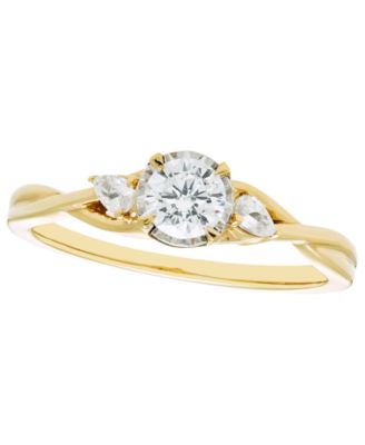 Кольцо Macy's с тремя бриллиантами (1/2 ct. t.w.) из желтого золота 14k