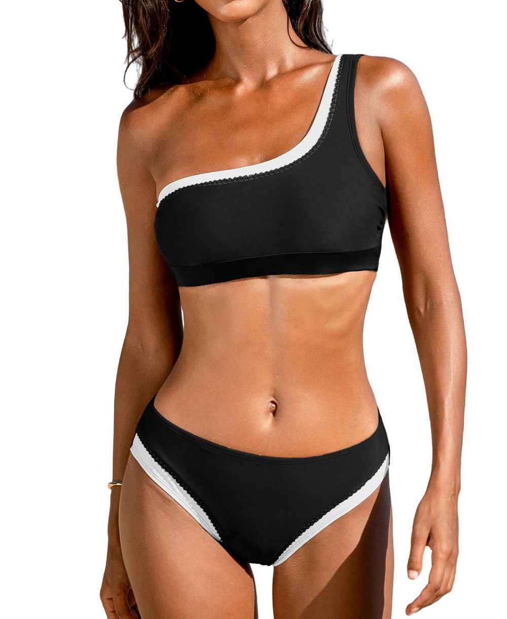 Cupshe Women's One-Shoulder Scallop-Trim Bikini Set