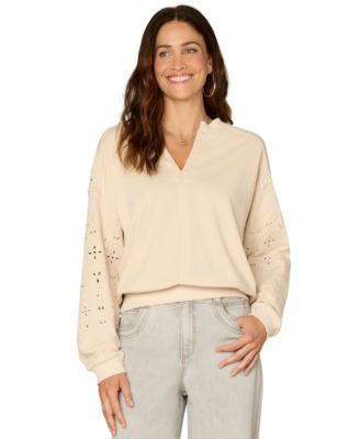 Democracy Women's Embroidered Relaxed-Fit Notch Neck Sweatshirt
