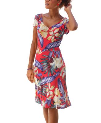 LASCANA Women's Viscose Printed Pattern A-Line V-Neck Short Dress