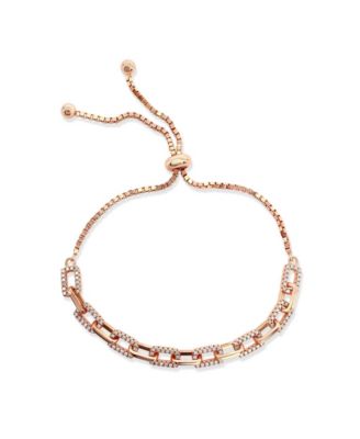 Suzy Levian New York Sterling Silver Pave Cubic Zirconia Adjustable Bolo Paperclip Bracelet