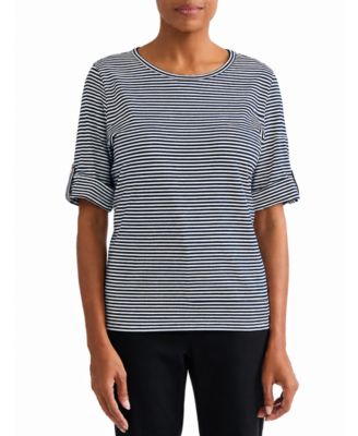 Jones New York Women's Striped Elbow-Length Roll-Cuff T-Shirt
