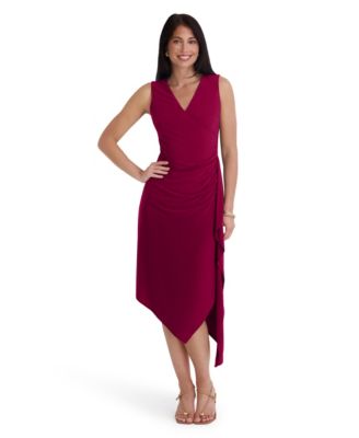 Kensie Women's V-Neck Ruched Asymmetrical Midi Dress