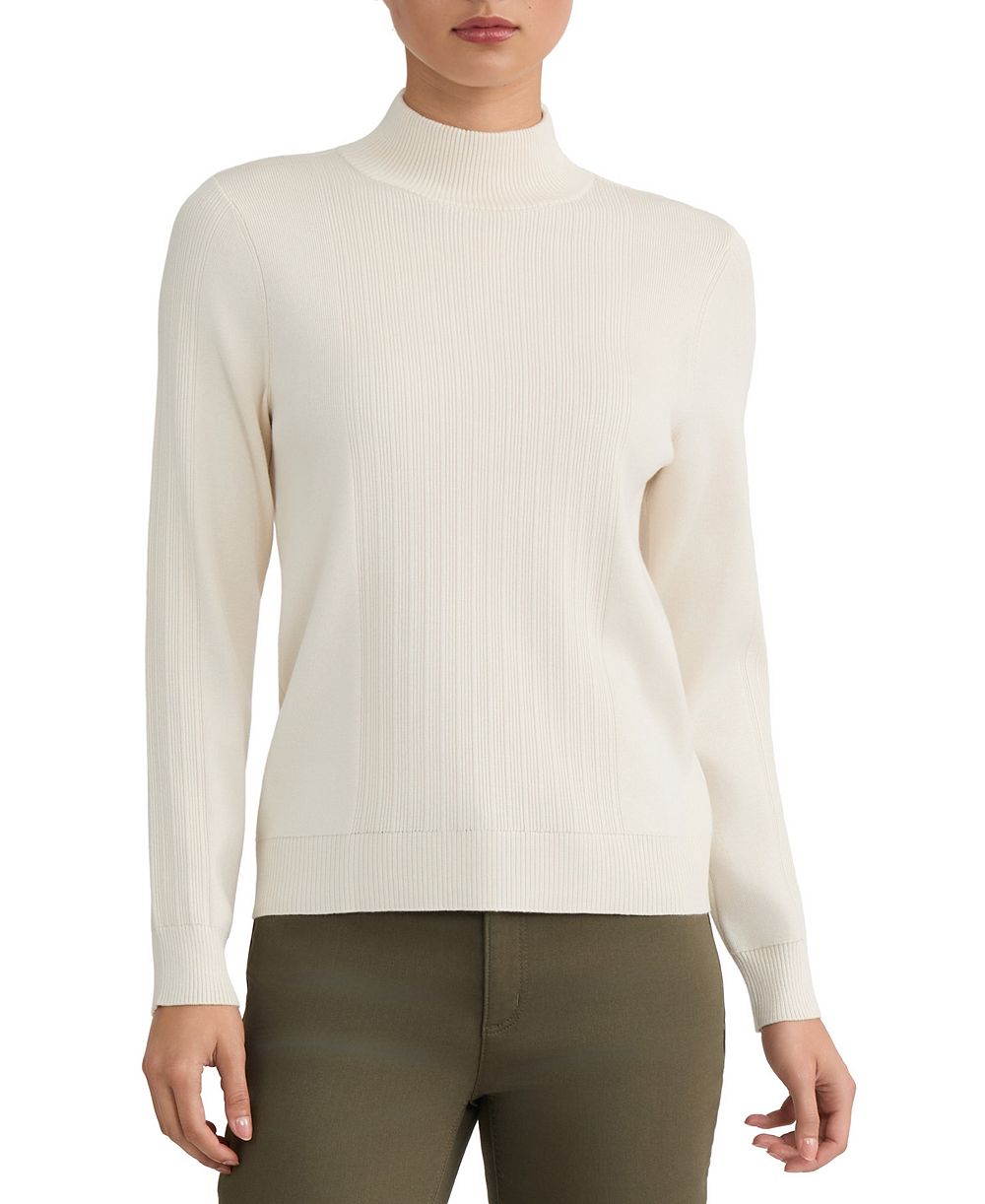 Jones New York Women's Mock Neck Long-Sleeve Placed-Ribbing Sweater