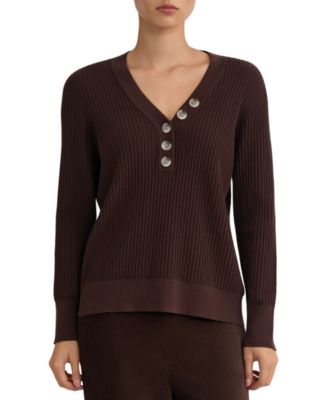 Jones New York Women's Long Sleeve Ribbed Y-Neck Placket Sweater