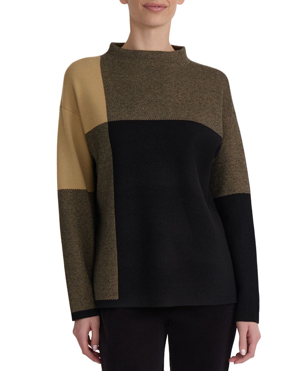 Jones New York Women's Mock Neck Jacquard Colorblock Sweater