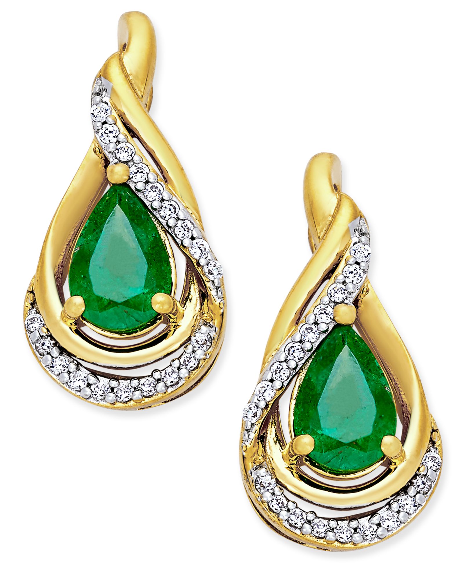 Sapphire (1-1/10 ct. t.w.) and Diamond (1/10 ct. t.w.) Stud Earrings in 14k Gold (Also Available in Emerald)