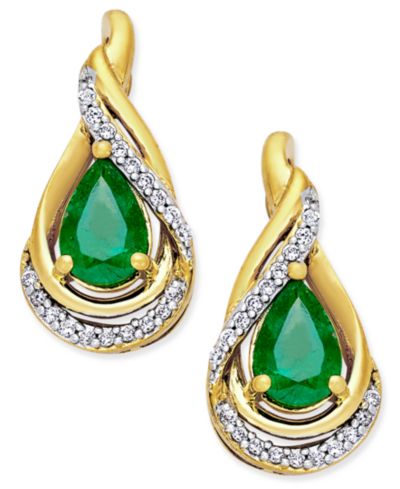 Серьги-гвоздики Sapphire (1-1/10 ct. t.w.) и Diamond (1/10 ct. t.w.) в 14k Gold