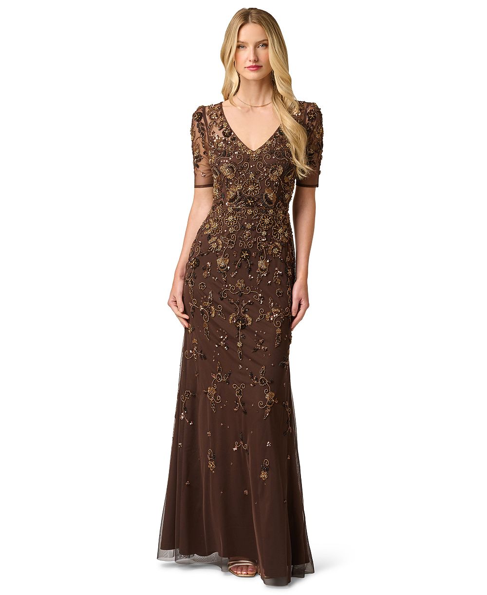 Платье Adrianna Papell Petite Sequin V-Neck Gown с пайетками и V-образным вырезом