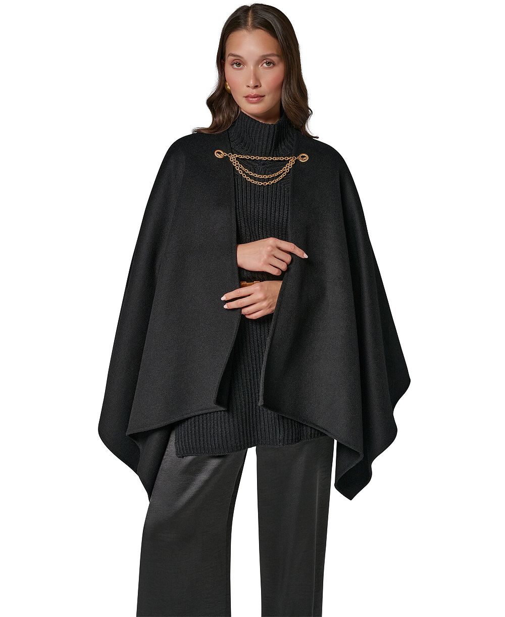 Donna Karan New York Women's Wool-Blend Chain-Closure Cape Coat