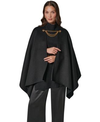 Donna Karan New York Women's Wool-Blend Chain-Closure Cape Coat