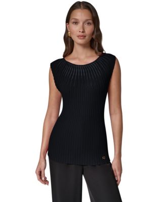 Donna Karan New York Women's Crewneck Sleeveless Ribbed Pullover Sweater