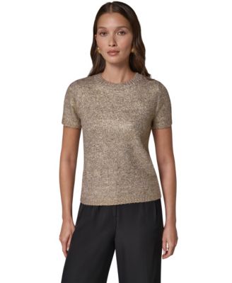 Женский свитер Donna Karan New York с коротким рукавом и круглым вырезом из фольгированной ткани