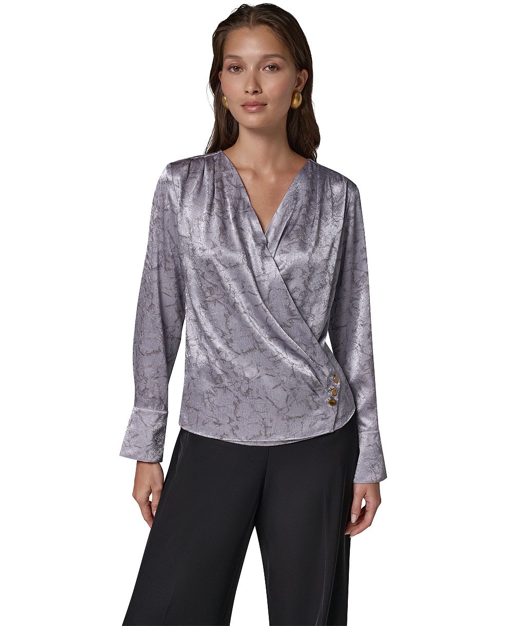 Donna Karan New York Women's Faux-Wrap V-Neck Long-Sleeve Blouse