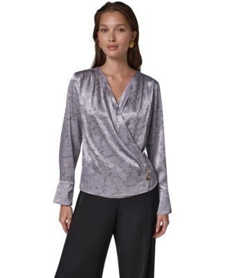 Donna Karan New York Women's Faux-Wrap V-Neck Long-Sleeve Blouse