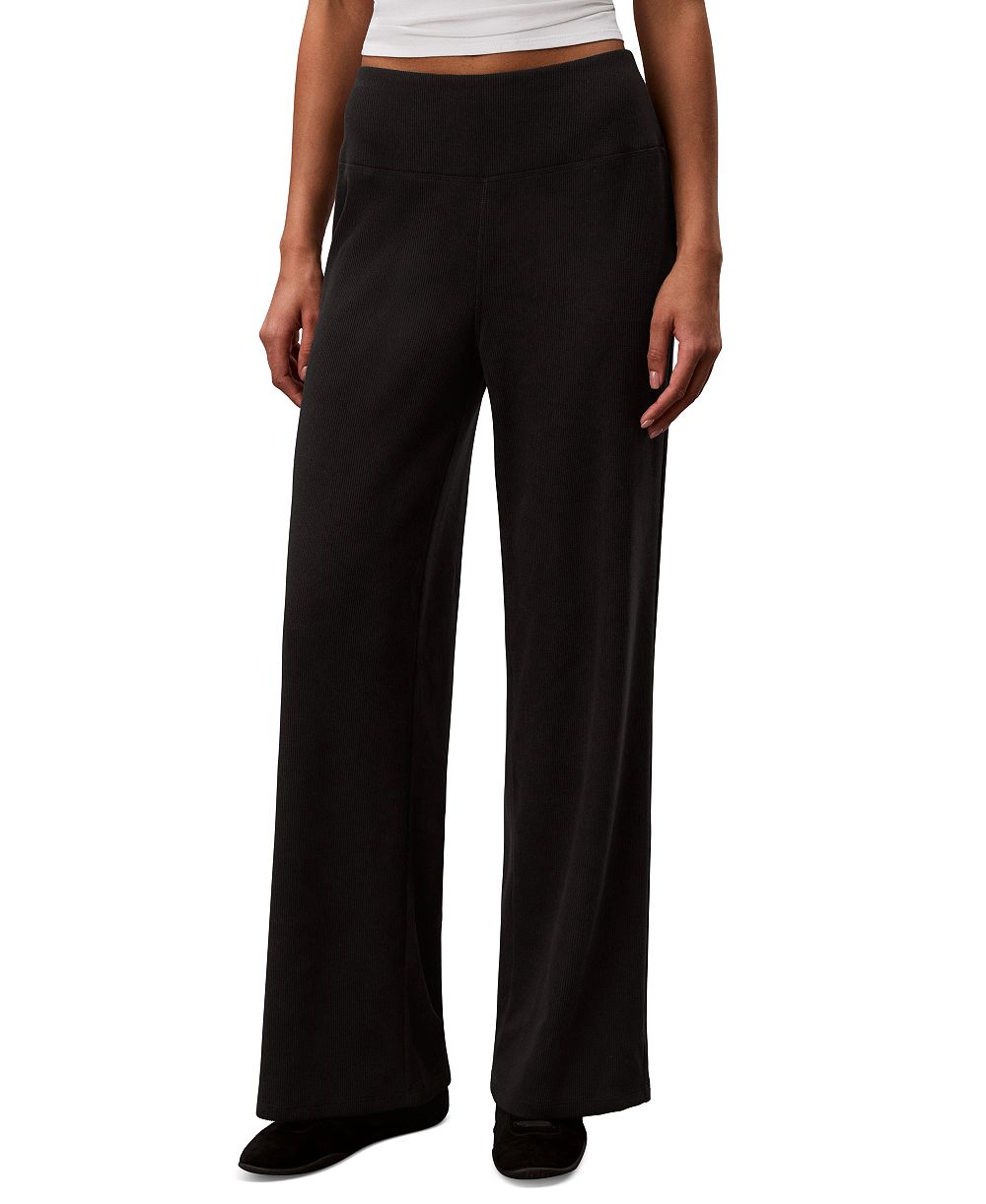 Calvin Klein Performance Women's Pull-On Waffle-Knit Relaxed-Fit Straight-Leg Pants