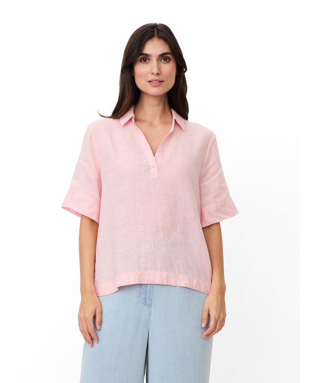 Masai Copenhagen Women's Mabrevia Relaxed Collared V-Neck Linen Shirt