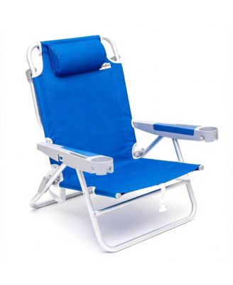 AOFAR 28" Low Beach Chair Lay Flat Folding Camping Chair Cup Holder outdoor