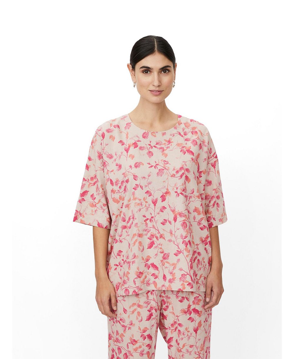 Женский топ Masai Copenhagen MaDegana Floral-Print 3/4-Sleeve Linen-Blend