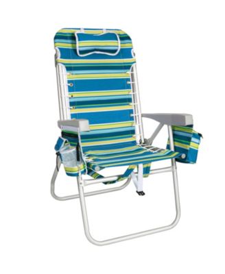 AOFAR 17" Beach Chair Wide High Seat Cooler Cup Holder Reclining Towel Bar Pocket Striped