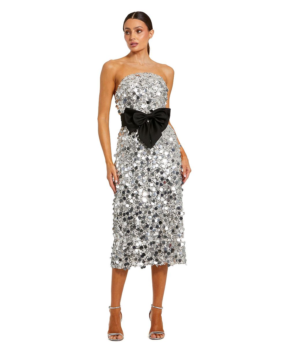 Женское миди-платье Mac Duggal Strapless Paillete Column с бантом
