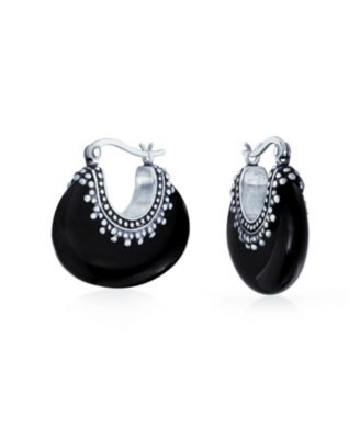 Серьги-кольца Bling Jewelry из стерлингового серебра в бохо-стиле с голубым бирюзовым камнем