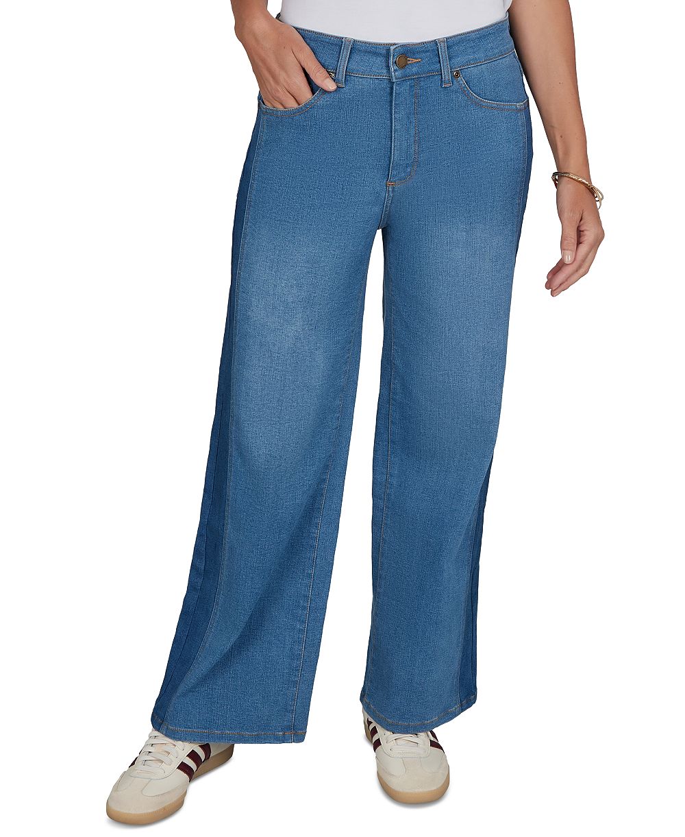 Ruby Rd. Petite Pull-On Wide-Leg Two-Tone Jeans