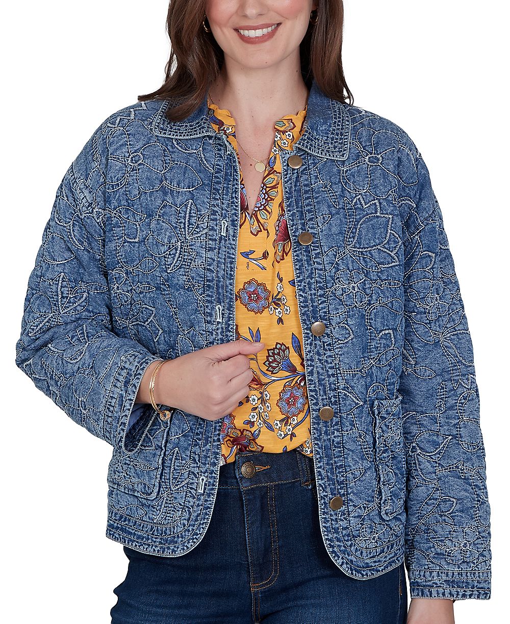 Ruby Rd. Petite Quilted Floral Denim Jacket
