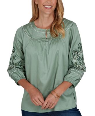 Ruby Rd. Petite Embroidered 3/4-Sleeve Voile Blouse