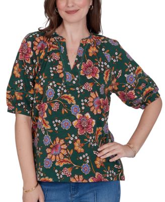 Ruby Rd. Petite Floral Vines Printed Cotton Knit Top