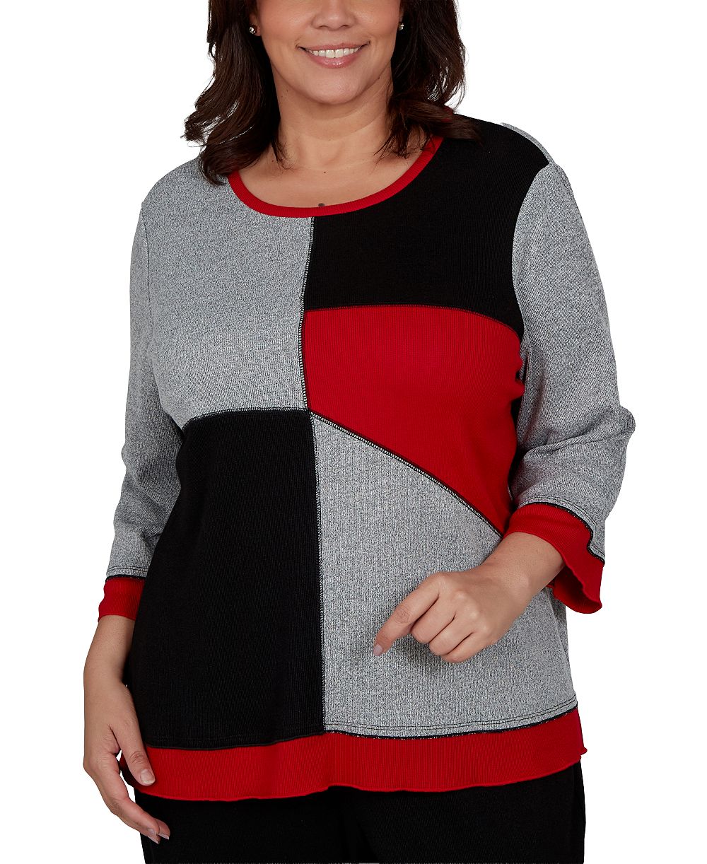 Топ Alfred Dunner Plus Size с меланжевым колорблоком и рукавом 3/4