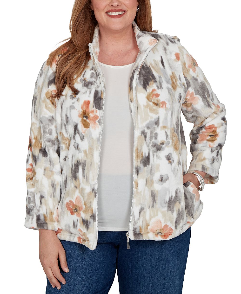 Alfred Dunner Plus Size уютная флисовая джинсовая куртка с цветочным принтом