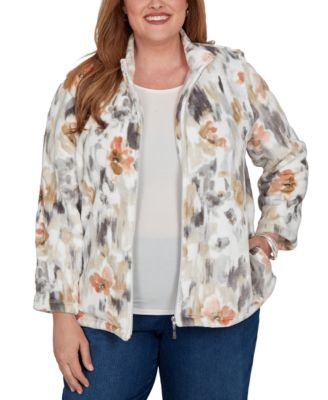 Alfred Dunner Plus Size Watercolor-Floral Cozy-Fleece Zip Jacket