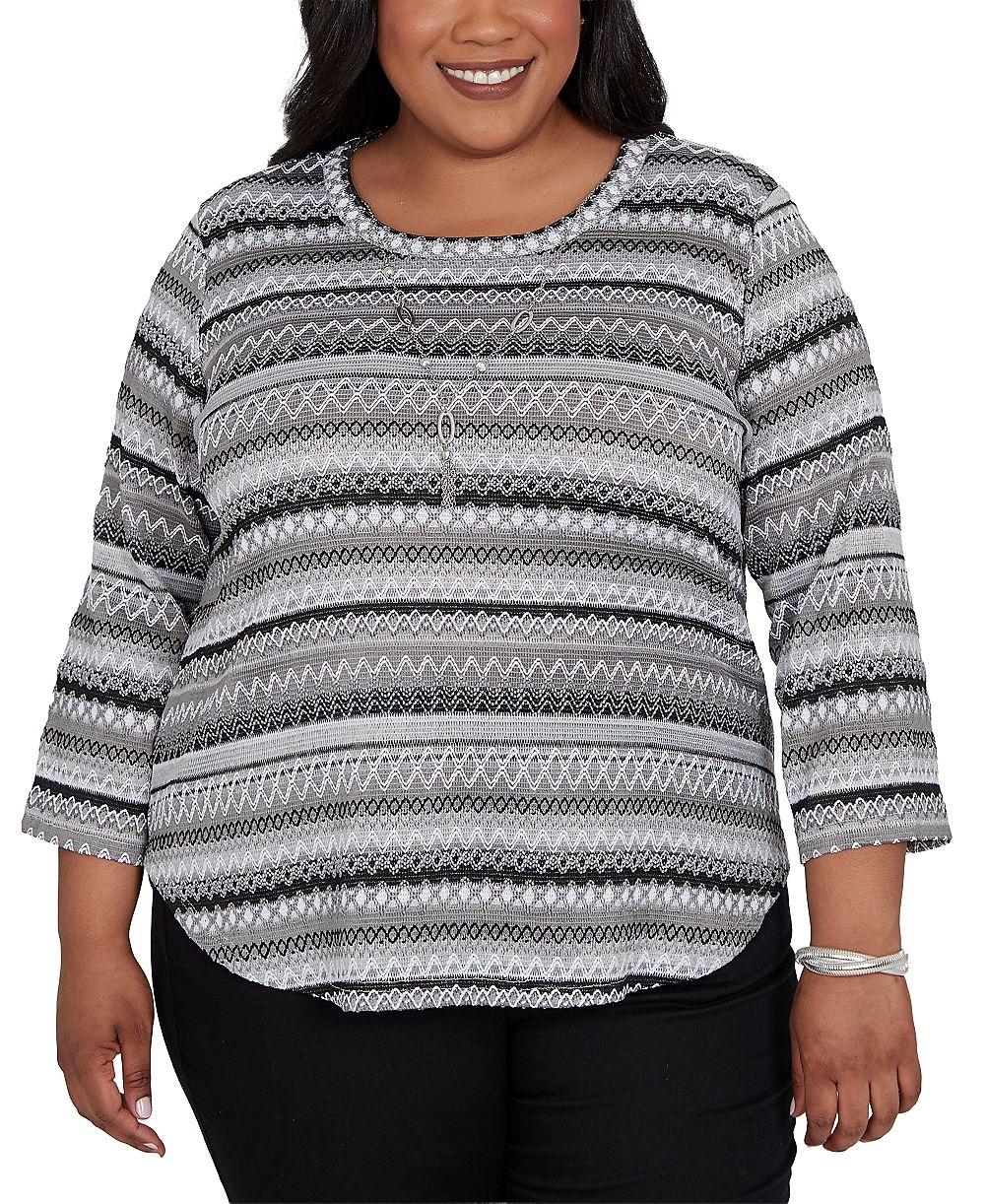 Трикотажный топ Alfred Dunner Plus Size с текстурированным принтом и ожерельем