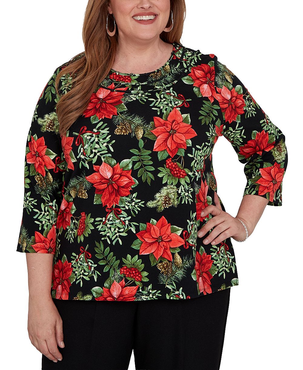 Футболка Alfred Dunner Plus Size Cardinals On Branches 3/4-Sleeve