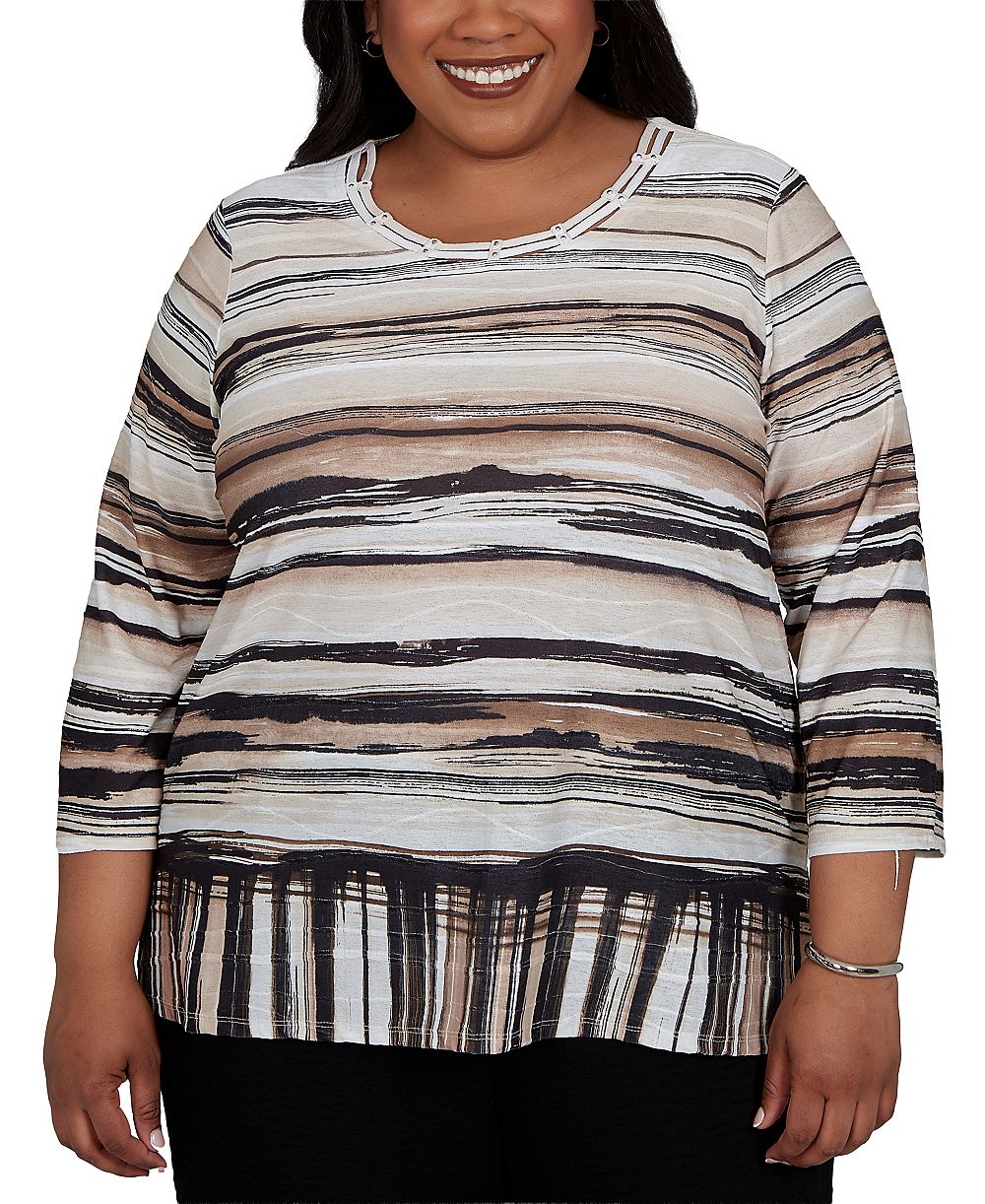 Трикотажный топ Alfred Dunner Plus Size с полосками и рукавом 3/4