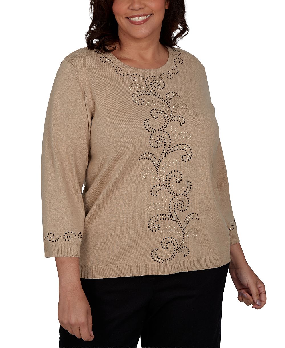 Alfred Dunner Plus Size джемпер Travel Advisory с бисером и рукавом 3/4