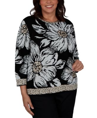 Свитер Alfred Dunner Plus Size Travel Advisory Floral 3/4-Sleeve Crewneck