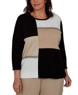 Alfred Dunner Plus Size Travel Advisory Colorblock Embellished Sweater