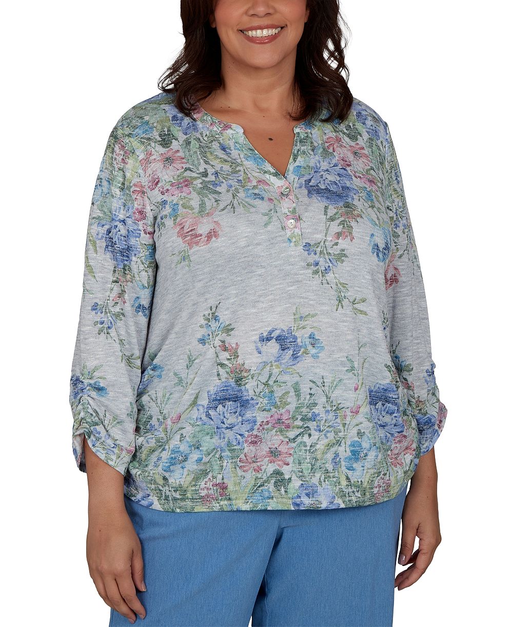 Alfred Dunner Plus Size цветочный топ Henley с 3/4 рукавом