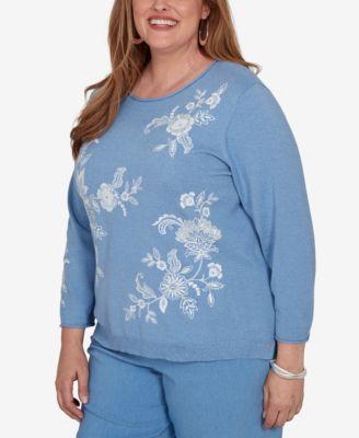 Свитер Alfred Dunner Plus Size Provence с цветочной вышивкой и рукавом 3/4