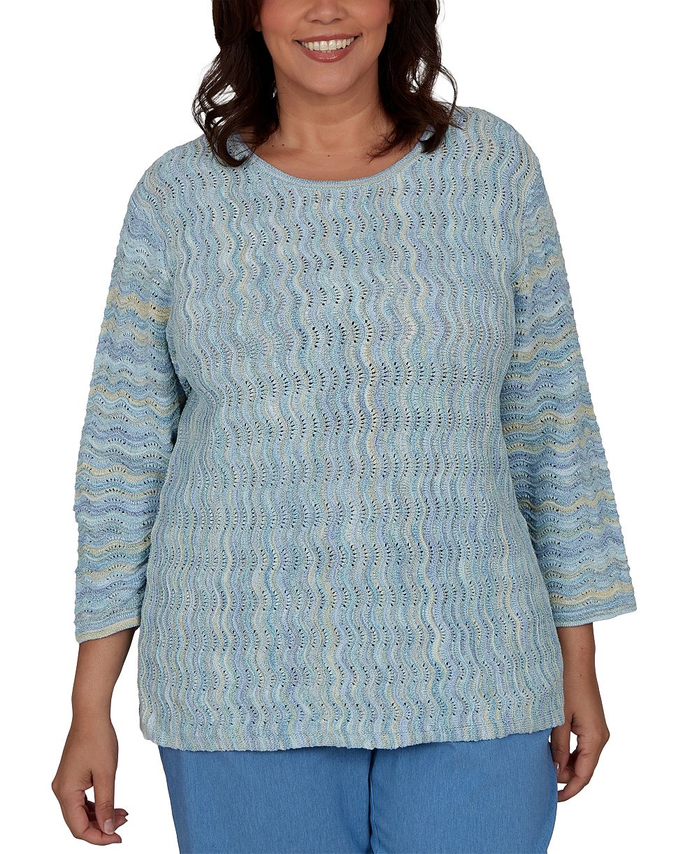 Alfred Dunner Plus Size джемпер Provence Textured Scalloped-Stripe