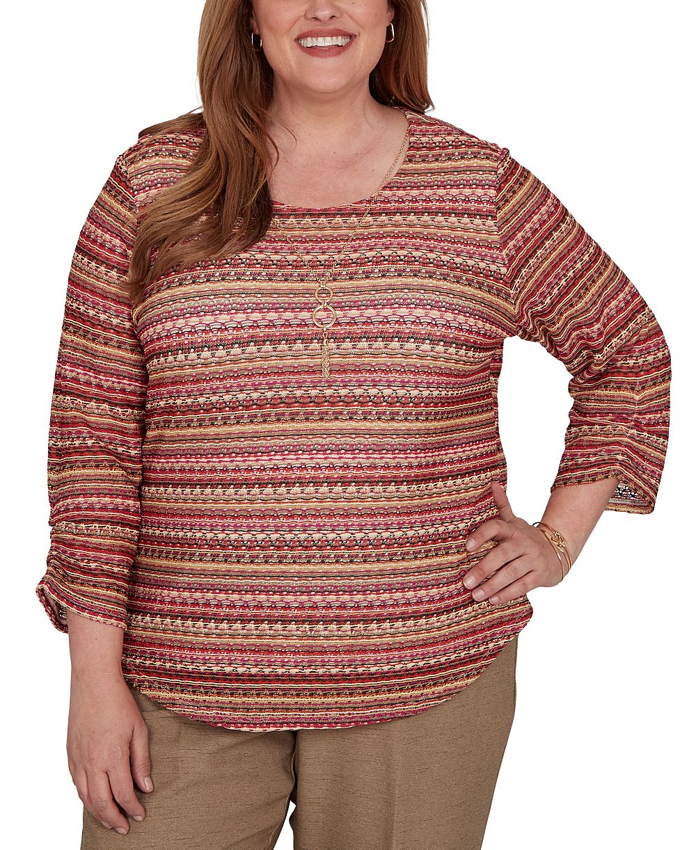 Alfred Dunner Plus Size T-Shirt с полосатым принтом и рукавом 3/4