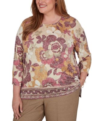 Alfred Dunner Plus Size топ с геометрическим принтом и рукавом 3/4