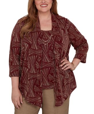 Alfred Dunner Plus Size Union Square Shimmer Abstract Two-in-One Top