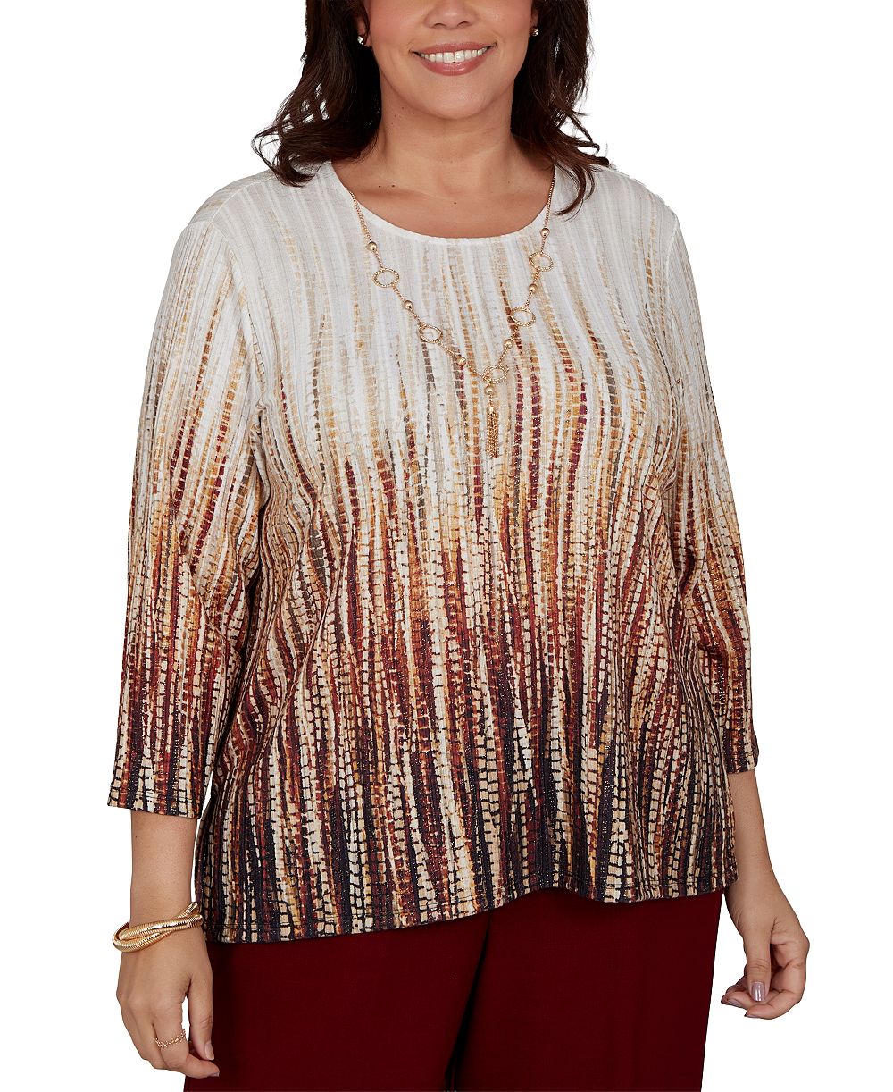 Блузка Alfred Dunner Plus Size Union Square с текстурным омбре и рукавом 3/4